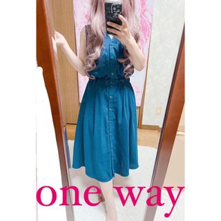 ワンウェイ(one*way)の5284.one way ノースリーブ ブルー 膝丈ワンピース(ひざ丈ワンピース)