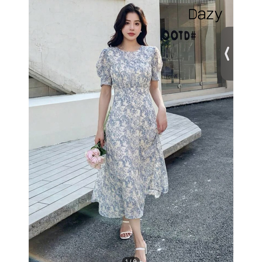 SHEIN DAZY オールオーバープリント　パフスリーブ　ドレス レディースのワンピース(ロングワンピース/マキシワンピース)の商品写真