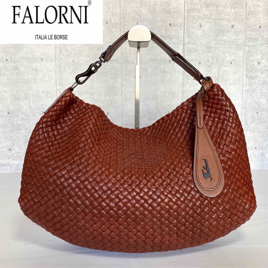 【美品】FALORNI イントレチャート ブラウン2wayハンドバッグ定価13万