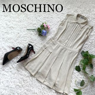 モスキーノ(MOSCHINO)の【美品】モスキーノチープアンドシック　ノースリーブワンピース　プリーツ(ひざ丈スカート)