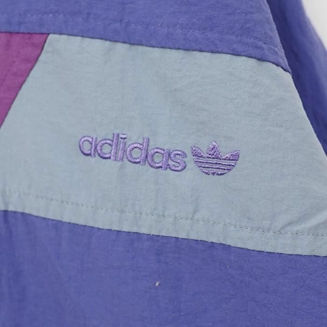 90s アディダス ロゴ刺繍ナイロンジャケット トレファイル M パープル 青紫