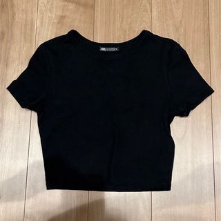 ザラ(ZARA)のZARA クロップドミニT ブラック Mサイズ(Tシャツ(半袖/袖なし))