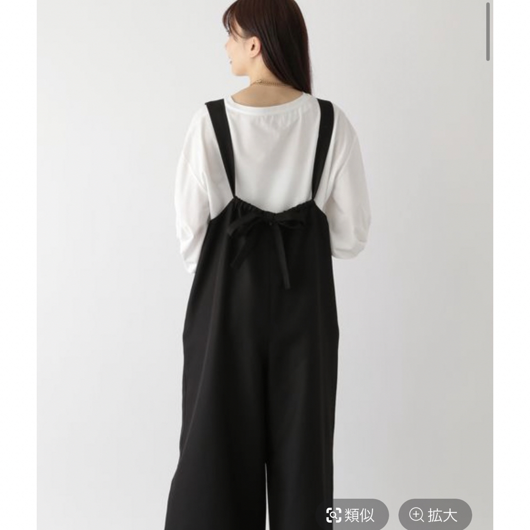 GLOBAL WORK(グローバルワーク)の新品　GLOBAL WORK  お手入れらくらく深Vネックサロペット　ブラック レディースのパンツ(サロペット/オーバーオール)の商品写真