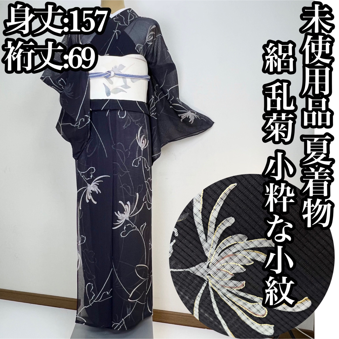 未使用品【乱菊】夏着物　絽　正絹  小紋 s791