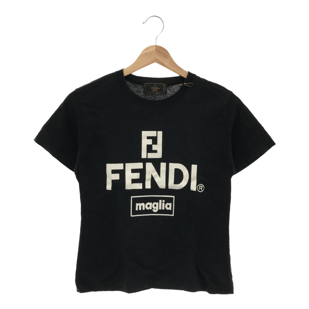 柄デザインプリントFENDI フェンディ　レディース半袖カットソー　Ｔシャツ 黒　リボン　白刺繍