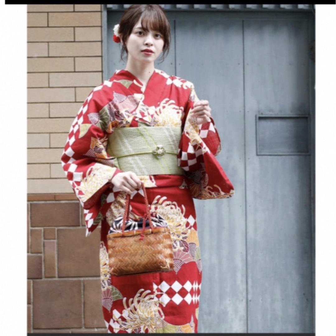 未使用 レディース 浴衣 単品 菊 花柄 赤 レッド レトロ | フリマアプリ ラクマ