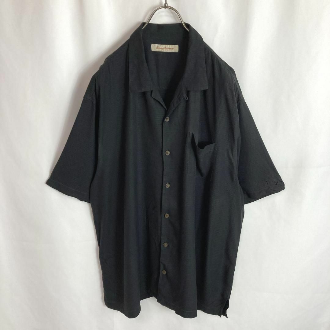 ビンテージトミーバハマ アロハシャツ シンプル 細ボーダーゆるだぼ黒色２XL 1