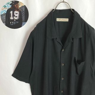 ビンテージ古着トミーバハマ アロハシャツ シンプル 細ボーダーゆるだぼ黒色２XL(シャツ)