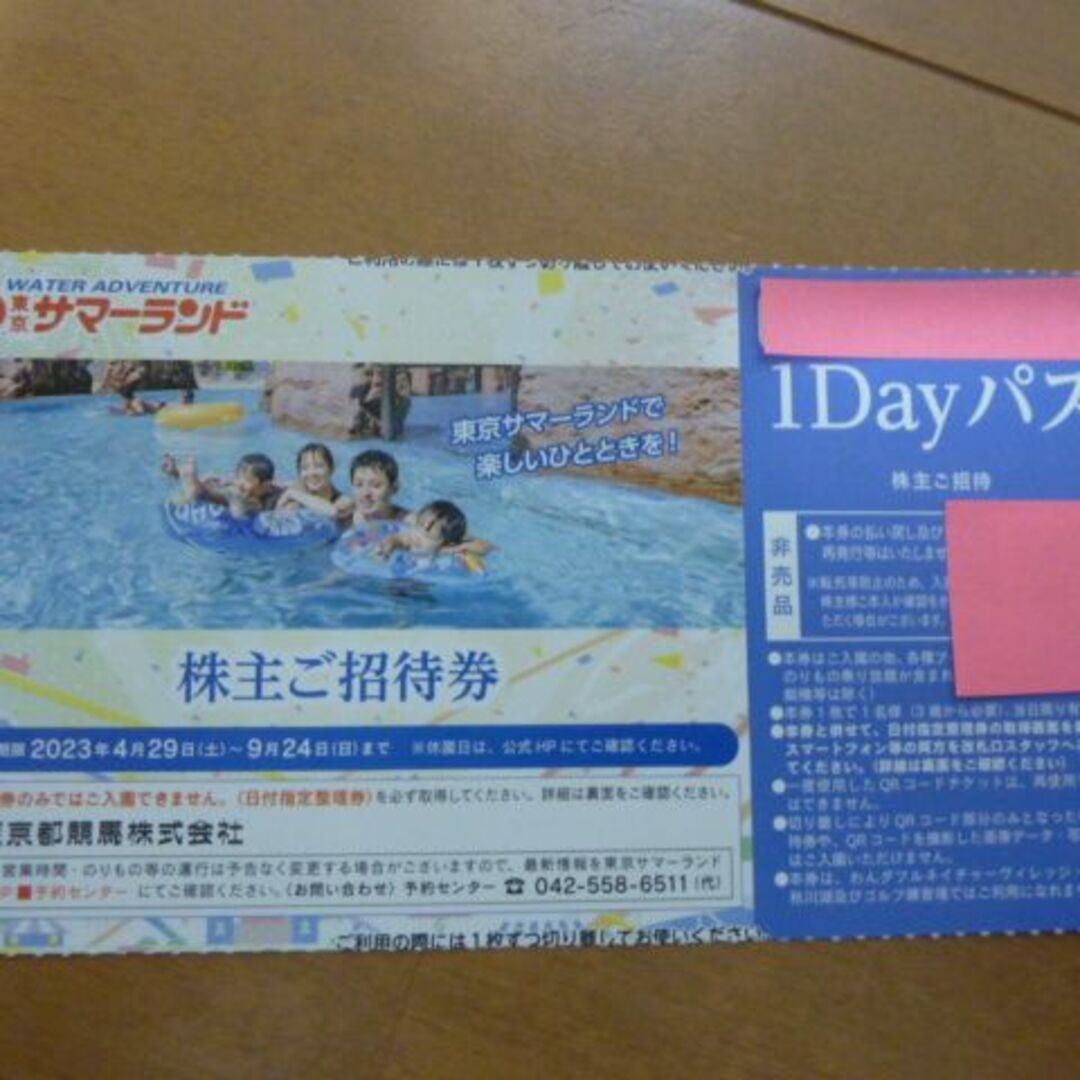 複数可 4枚 東京サマーランド 株主ご招待券 1DAYパス株主優待券 フリーパス