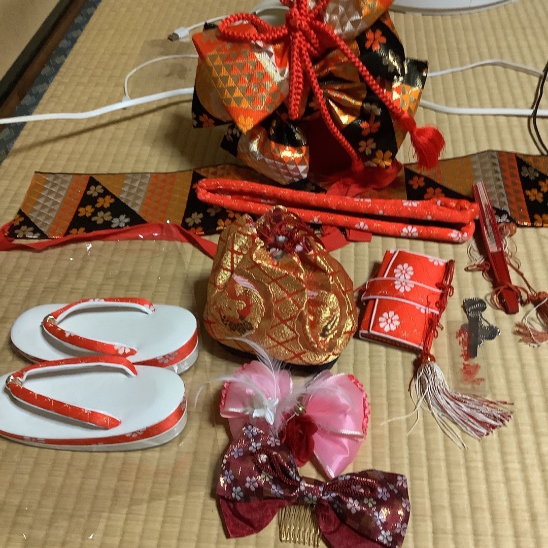 七五三 三歳用作り帯 筥迫セット。帯幅11センチ 草履18センチ