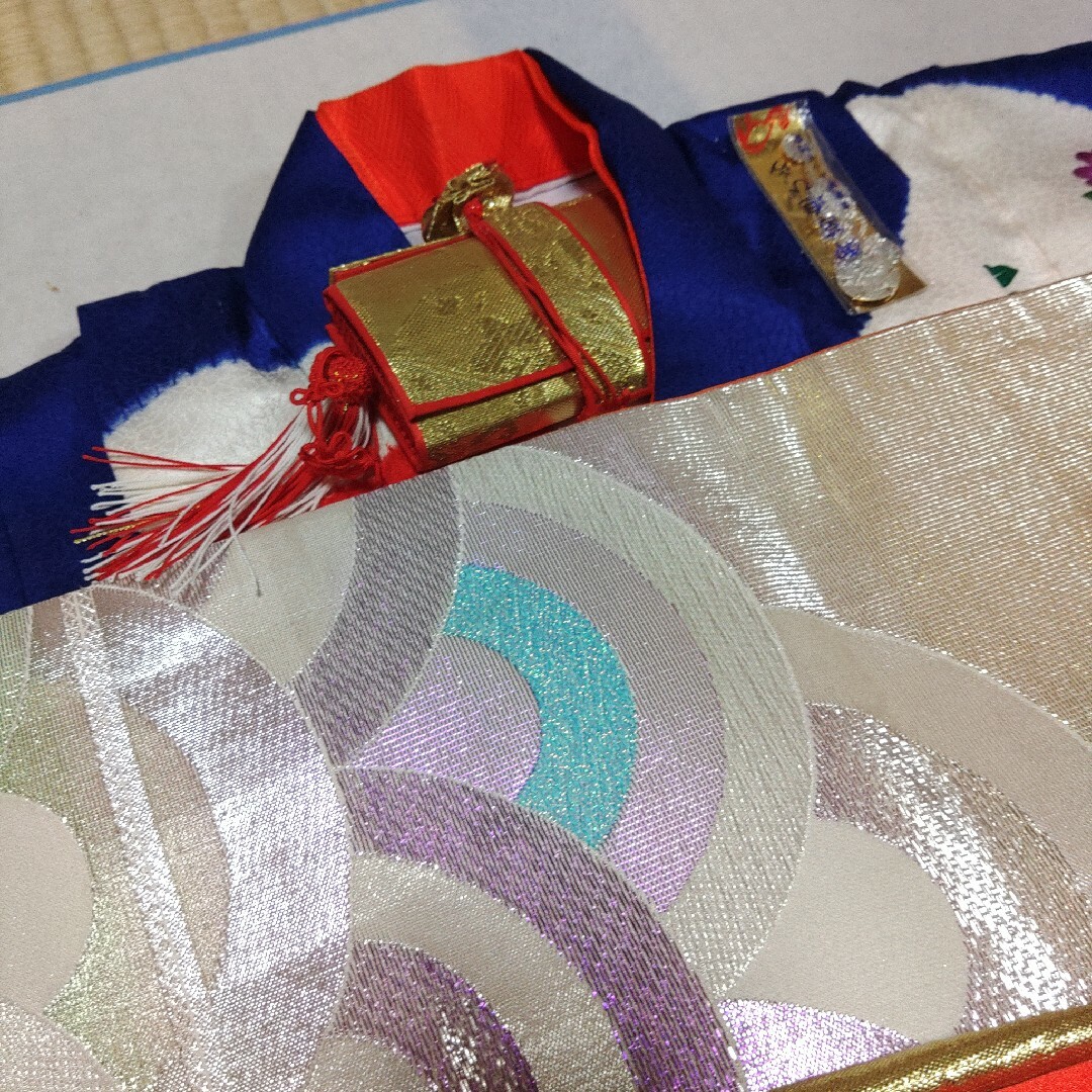 数量値引き 7歳七五三祝着物フルセット正絹絞り染め紺赤バイカラー