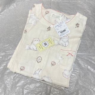 ナルエー(narue)の新品☆ナルエー かわいい半袖パジャマ Wガーゼ  M〜L☆ネコ 香水 ベージュ(パジャマ)