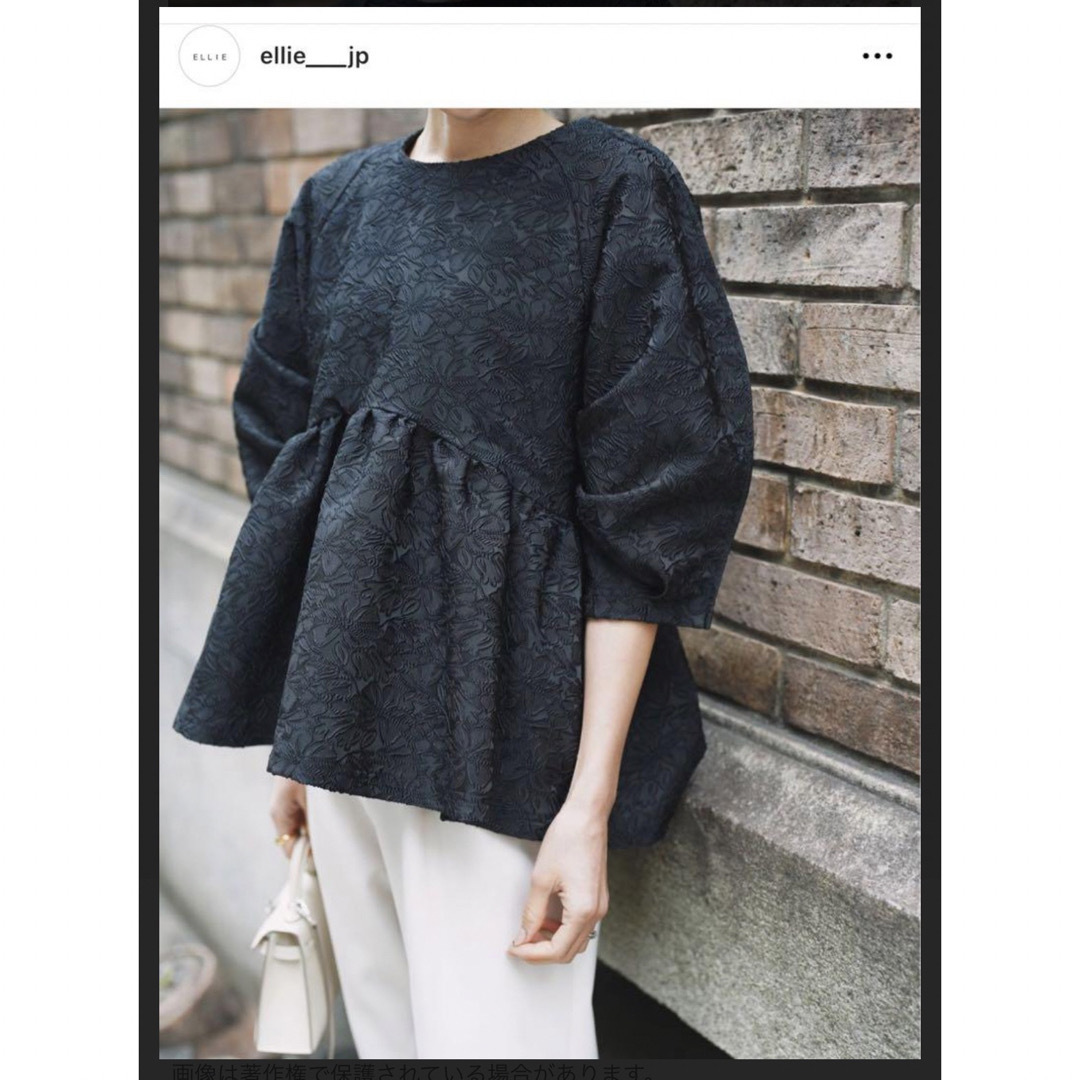 ELLIE  ボリュームスリーブジャガードブラウス　ブラック