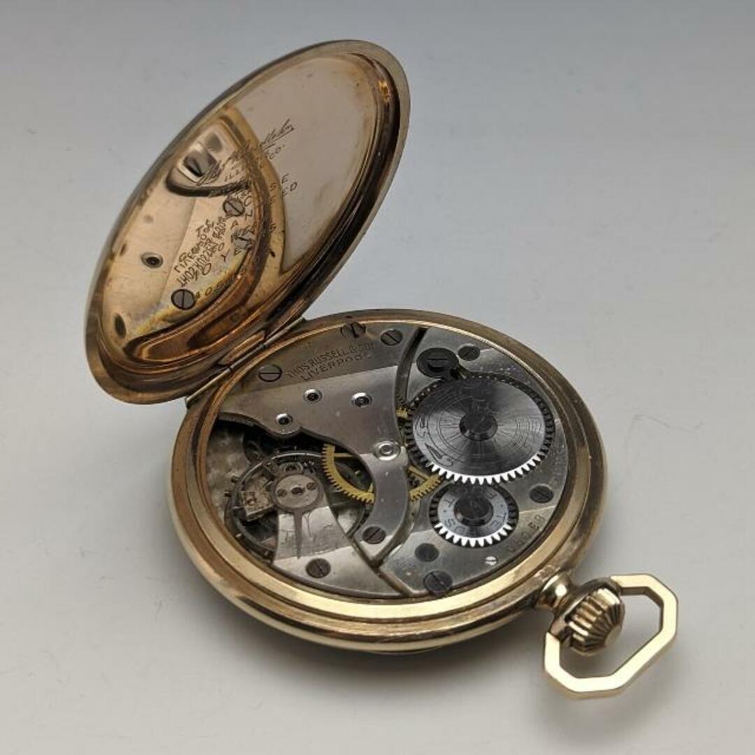 1920年代 英国アンティーク ラッセル 懐中時計 金張りオープンフェース 動作良好