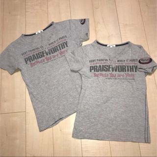 バックプリント Vネック 英字 Tシャツ ニコイチ ペアルック グレー M Ｌ(Tシャツ(半袖/袖なし))