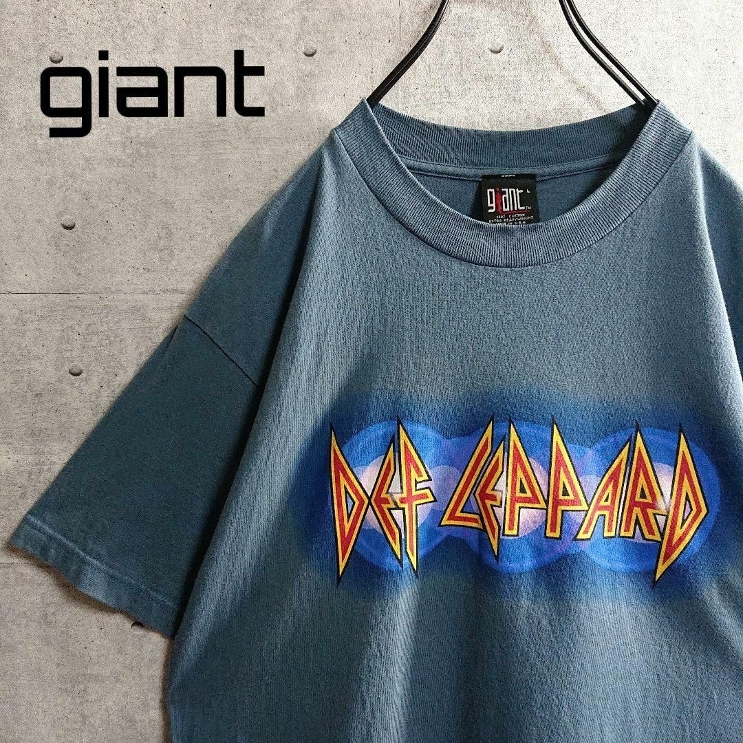 【ジャイアント】90s USA製 デフ・レパード ツアー Tシャツ 青 Lトップス