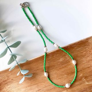 beadsnecklace＊Green× pearl(ネックレス)