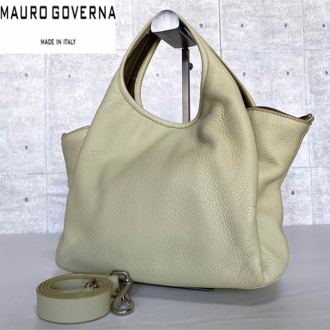 極美品】MAURO GOVERNA トリヨンレザー クリーム色 2WAYバッグ-
