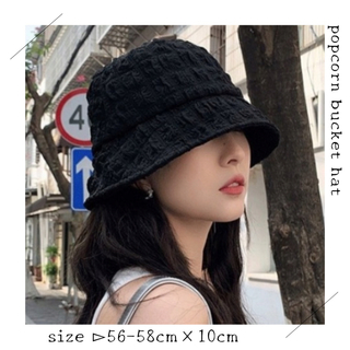 ポップコーン┆バケットハット┆バケハ┆レディース帽子┆黒┆bucket hat(ハット)