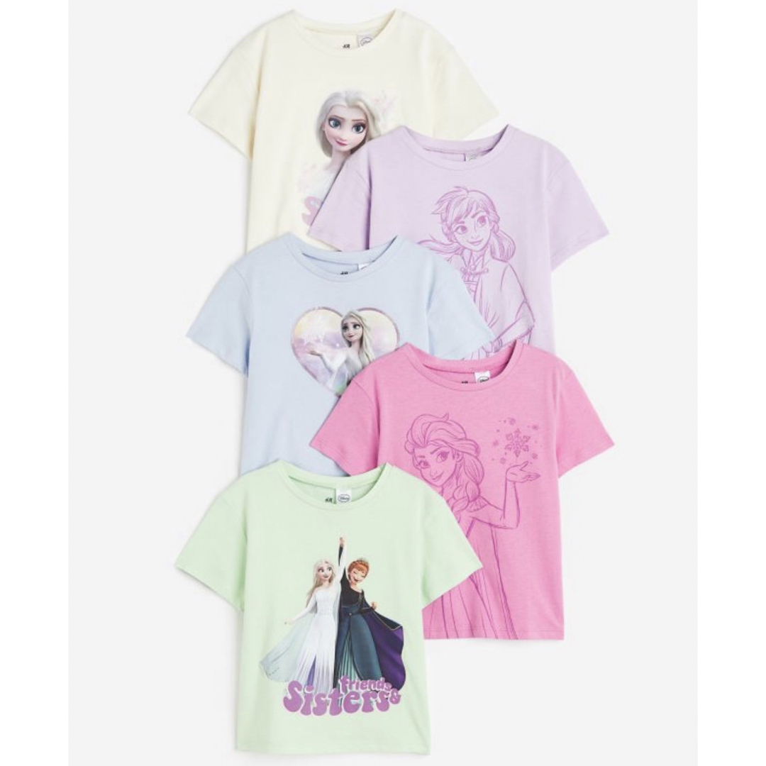 H&M(エイチアンドエム)の綿100%半袖Tシャツ　アナと雪の女王　120cm  130cm  ブルー キッズ/ベビー/マタニティのキッズ服女の子用(90cm~)(Tシャツ/カットソー)の商品写真