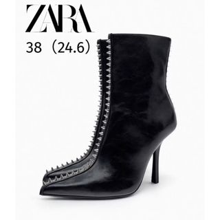 ZARA スタッズ キトンヒール ショートブーツ／26cm