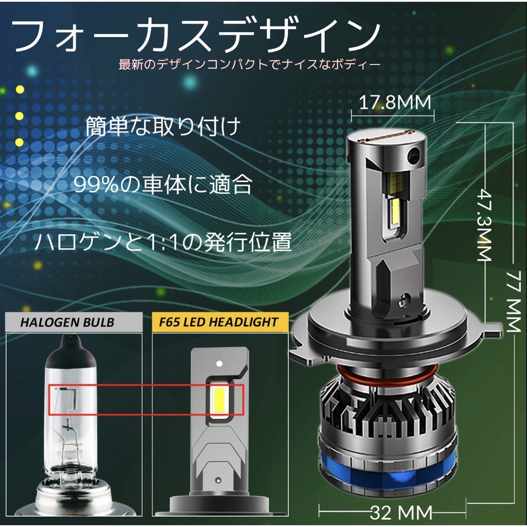 最新極光LEDヘッドライト　hi/lo h4 車検対応　爆光　バルブ 6