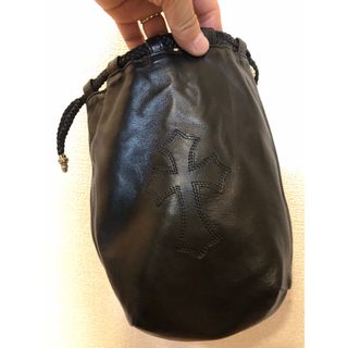 CHROME HEARTS Drawstring Tote Bag クロムハーツ ドローストリングトートバッグ ハンドバッグ レザー 巾着 ロゴ ブラック【221005】【-B】【me04】