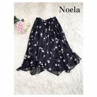 ノエラ(Noela)の美品 Noela シフォンスカート  花柄　黒　S(ひざ丈スカート)