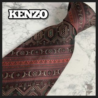 ケンゾー(KENZO)の美品 KENZO ケンゾー ネクタイ 総柄 幾何学柄 シルク100% ボルドー(ネクタイ)