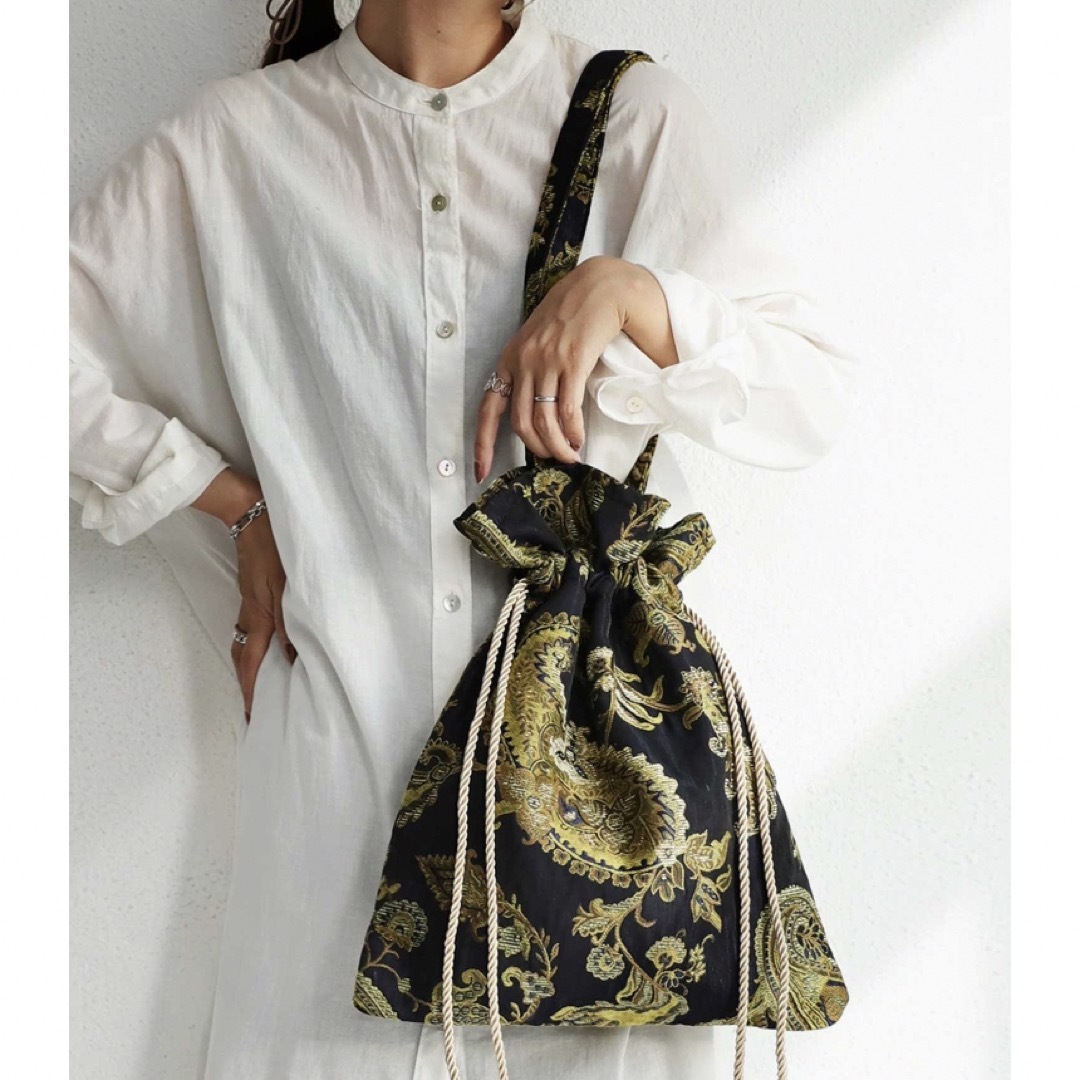antiqua(アンティカ)のアンティカ  ×ゴブラン織り巾着バッグ レディースのバッグ(トートバッグ)の商品写真