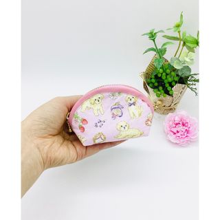 【再販】ミニポーチ☆プードル＆小花柄（ピンク）小銭入れ　イヤフォンケース(ポーチ)