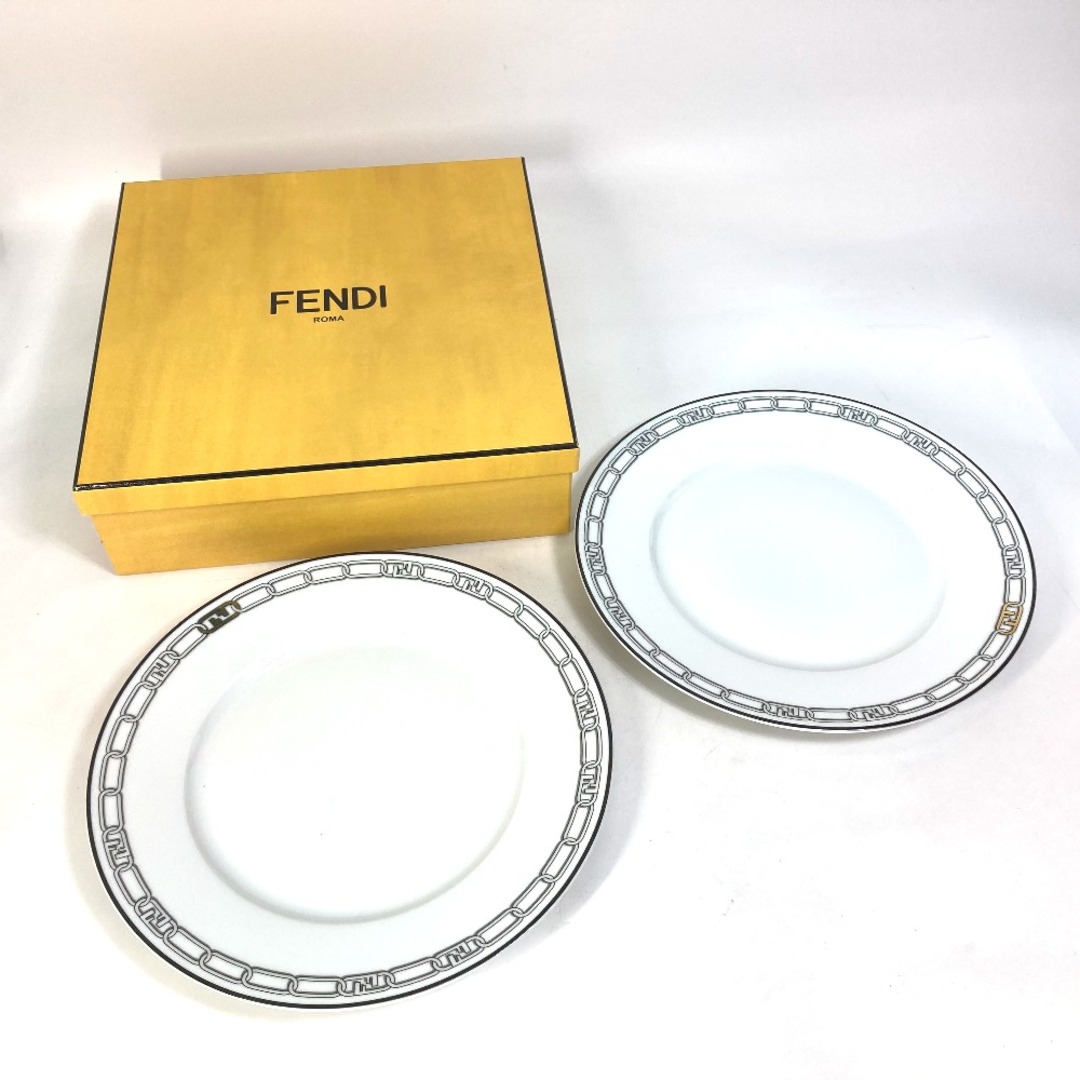 フェンディ FENDI オーロック プレート2点セット 7AC046 ホワイト磁器 食器 インテリア 2枚セット ペア ホワイト磁器 スーププレート お皿 ポーセリン ホワイト 未使用