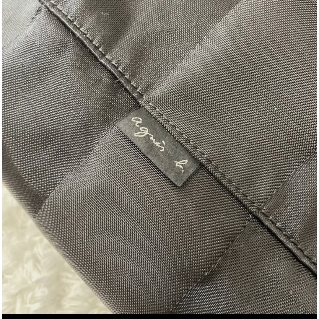 agnes b.(アニエスベー)の美品✨アニエスベー ワンショルダーバッグ 巾着　筒型　レザー ブラック　ボーダー レディースのバッグ(ショルダーバッグ)の商品写真