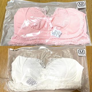 【新品未使用】ナイトブラ　ホワイト&ピンク　M バストケア　育乳　美乳　夜用ブラ(ブラ)