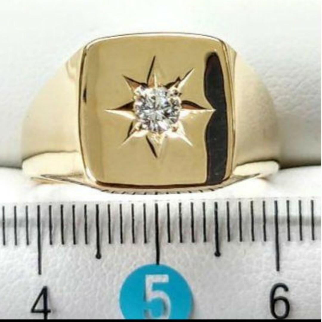 【美品】K18 印台リング 13g ダイヤ0.16ct メンズのアクセサリー(リング(指輪))の商品写真