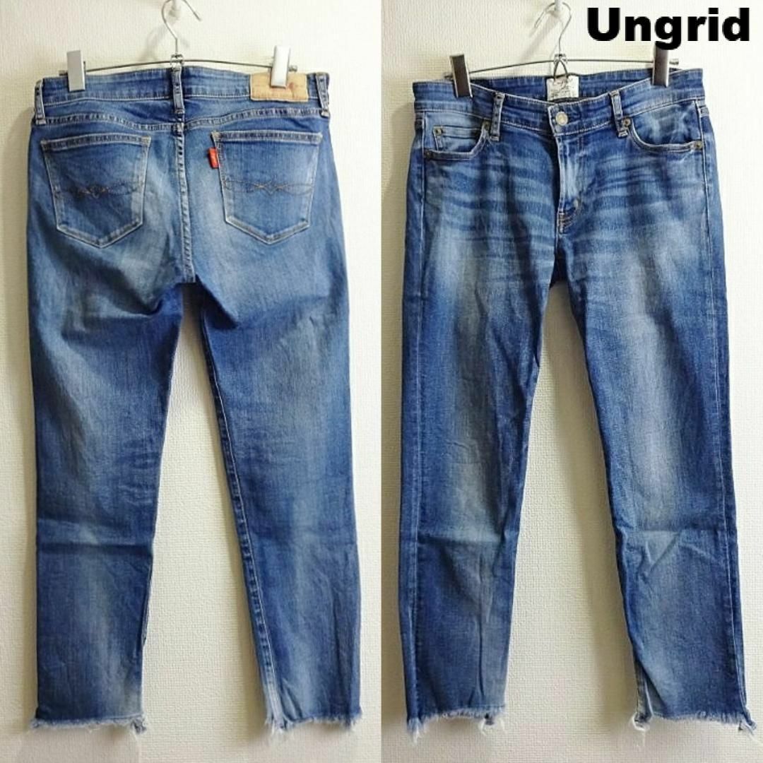 Ungrid(アングリッド)のアングリッド　インディゴフレイドヘムストスリ　W76cm　強ストレッチ　日本製 レディースのパンツ(デニム/ジーンズ)の商品写真