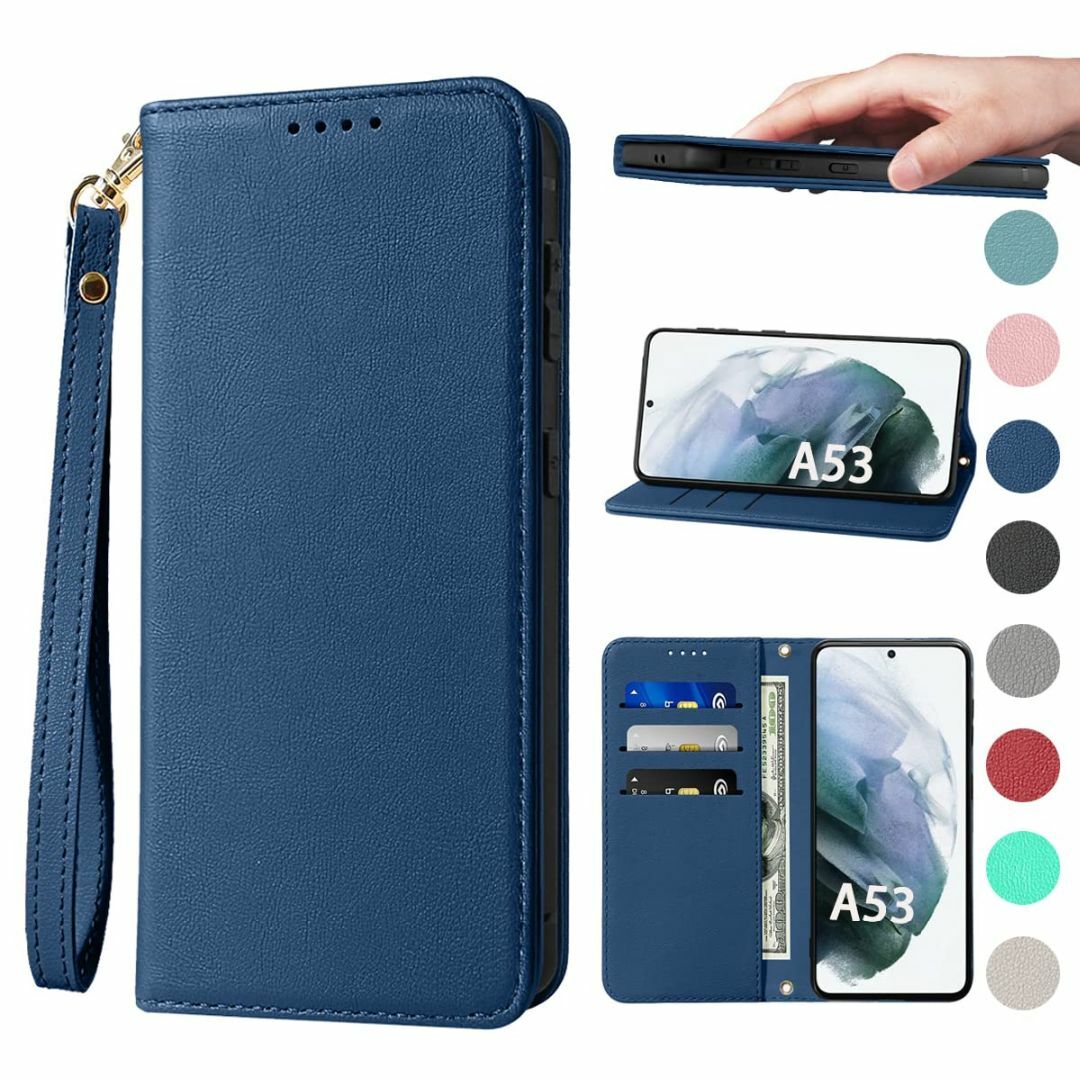 【色: ブルー】Galaxy A53 5G ケース 手帳 高質PUレザー Gal