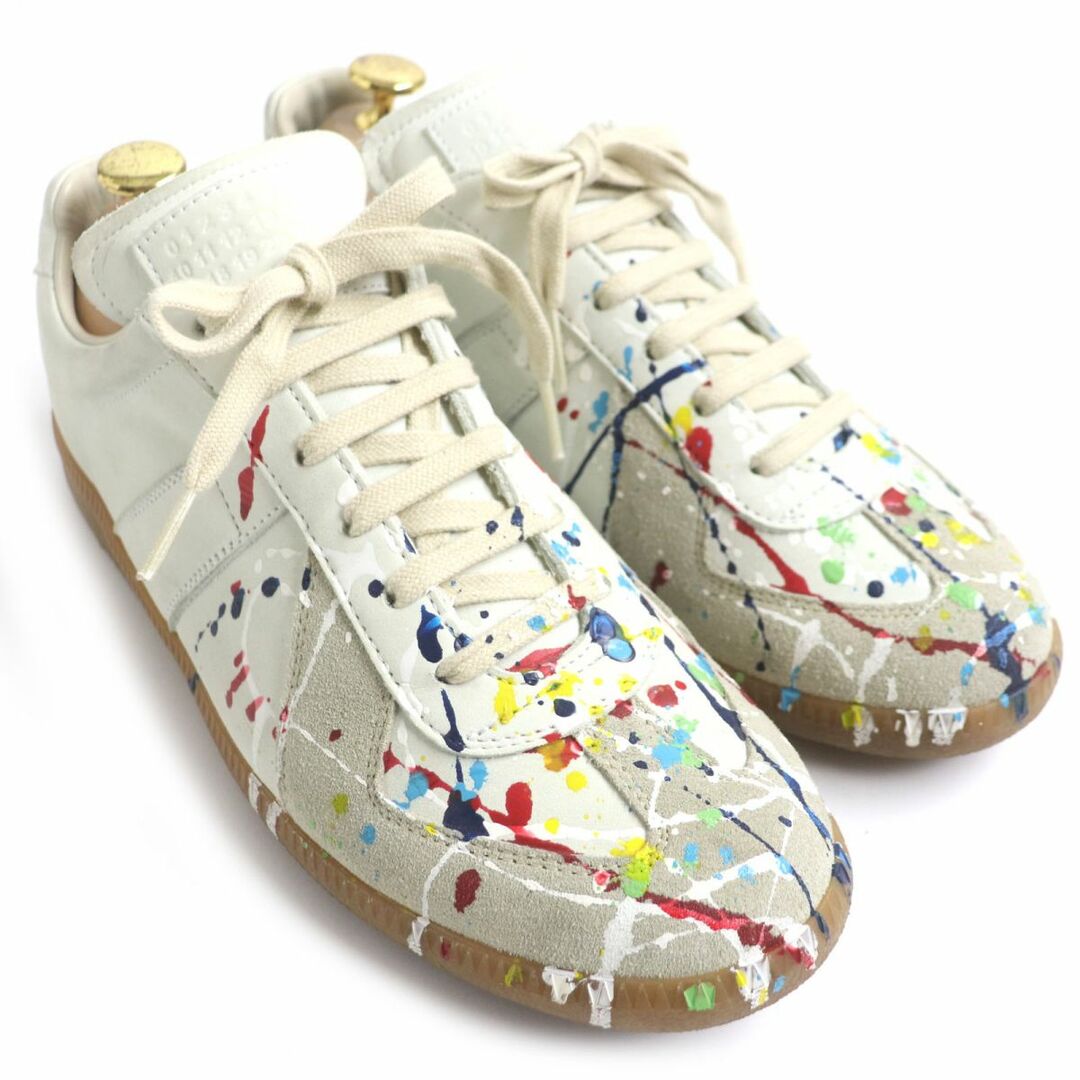 Maison Martin Margiela(マルタンマルジェラ)の美品▼Maison Margiela メゾンマルジェラ ジャーマントレーナー レプリカ ペイント加工 レザースニーカー ベージュ系 40 メンズ 伊製 メンズの靴/シューズ(スニーカー)の商品写真