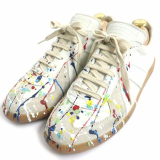 マルタンマルジェラ(Maison Martin Margiela)の美品▼Maison Margiela メゾンマルジェラ ジャーマントレーナー レプリカ ペイント加工 レザースニーカー ベージュ系 40 メンズ 伊製(スニーカー)