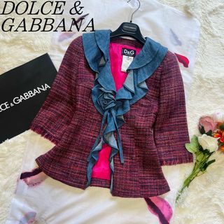 ドルチェアンドガッバーナ(DOLCE&GABBANA)の【美品】DOLCE&GABBANA ツイードジャケット デニム フリル 38(テーラードジャケット)