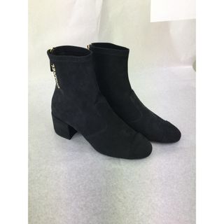 シャネル ショートブーツ ロゴ刺繍 35Cサイズ 22.5cm ヌバック レザー