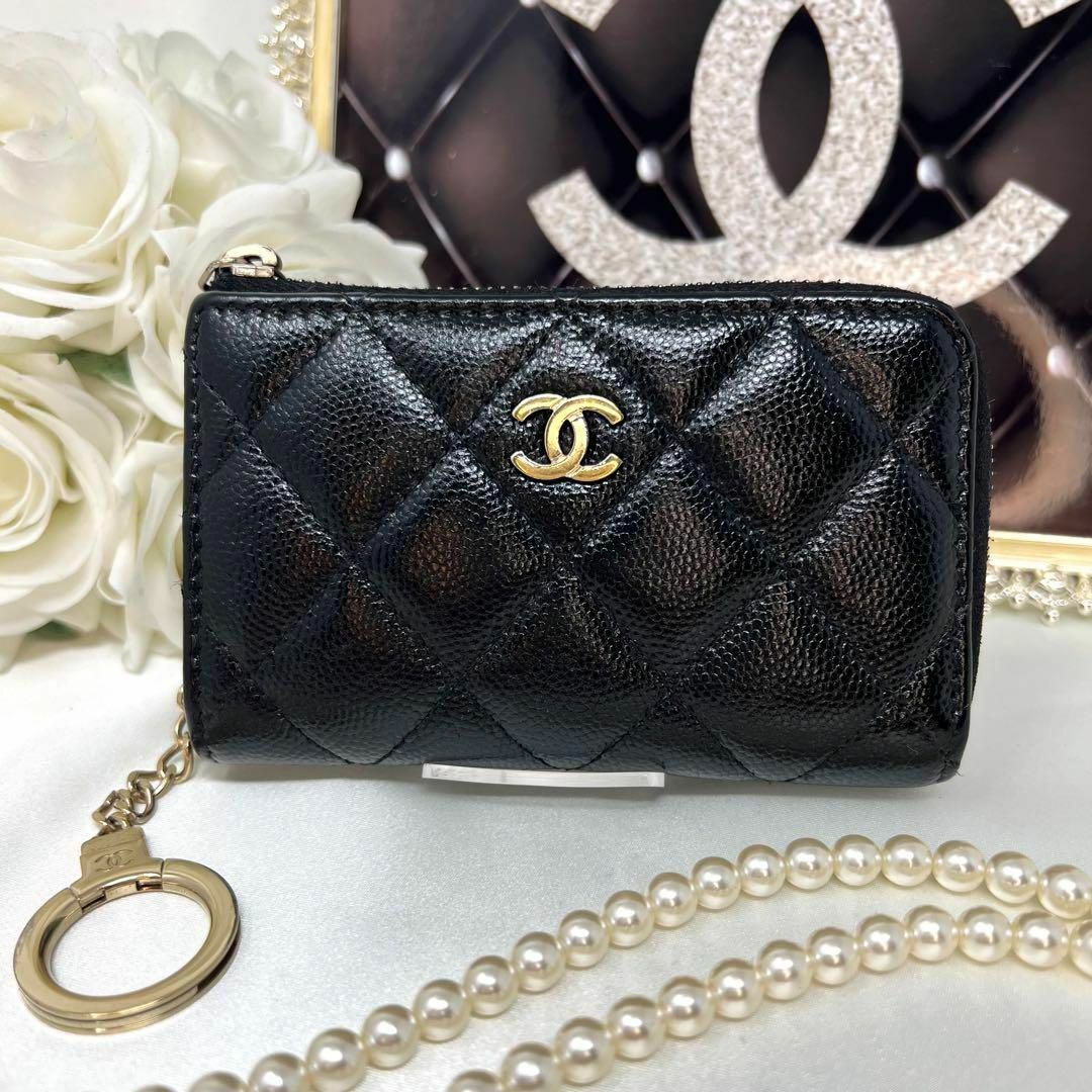 CHANEL - CHANEL シャネル キャビアスキン キーリング付 L字ジップ