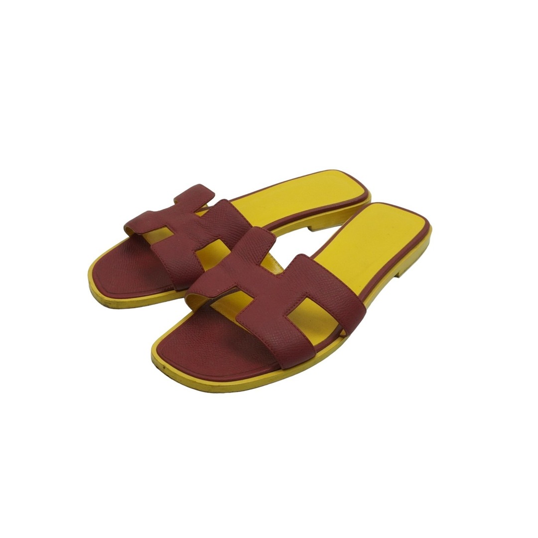 HERMES エルメス オラン サンダル 151213Z サイズ36 レディース ボルドー系 イエロー系 美品 中古 52230 | フリマアプリ ラクマ