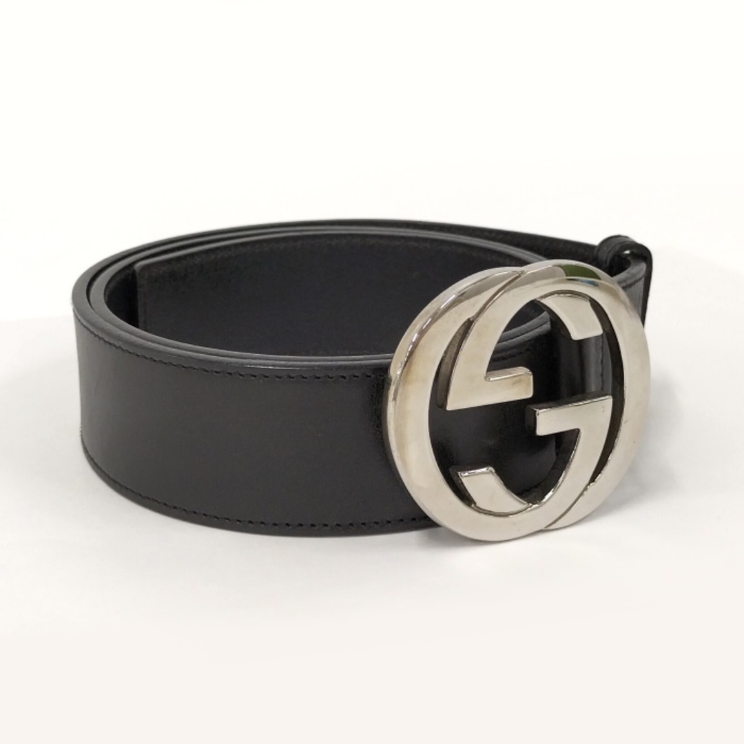 GUCCI ベルト インターロッキングG レザー シルバー金具 ブラック | フリマアプリ ラクマ