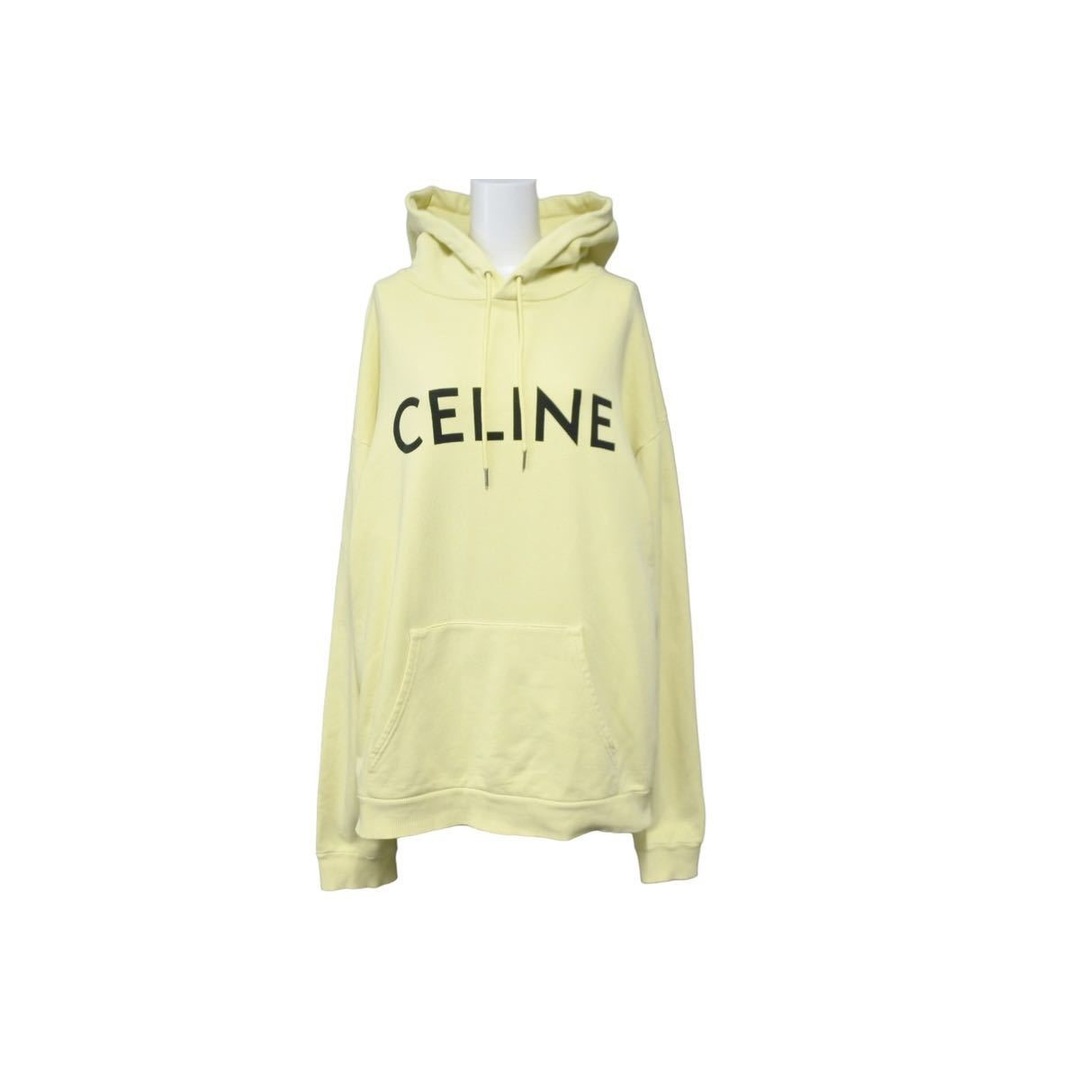 CELINE セリーヌ パーカー フーディ ロゴ 2Y321052H イタリア製 コットン イエロー ブラック シルバー金具 美品 中古 52217  | フリマアプリ ラクマ