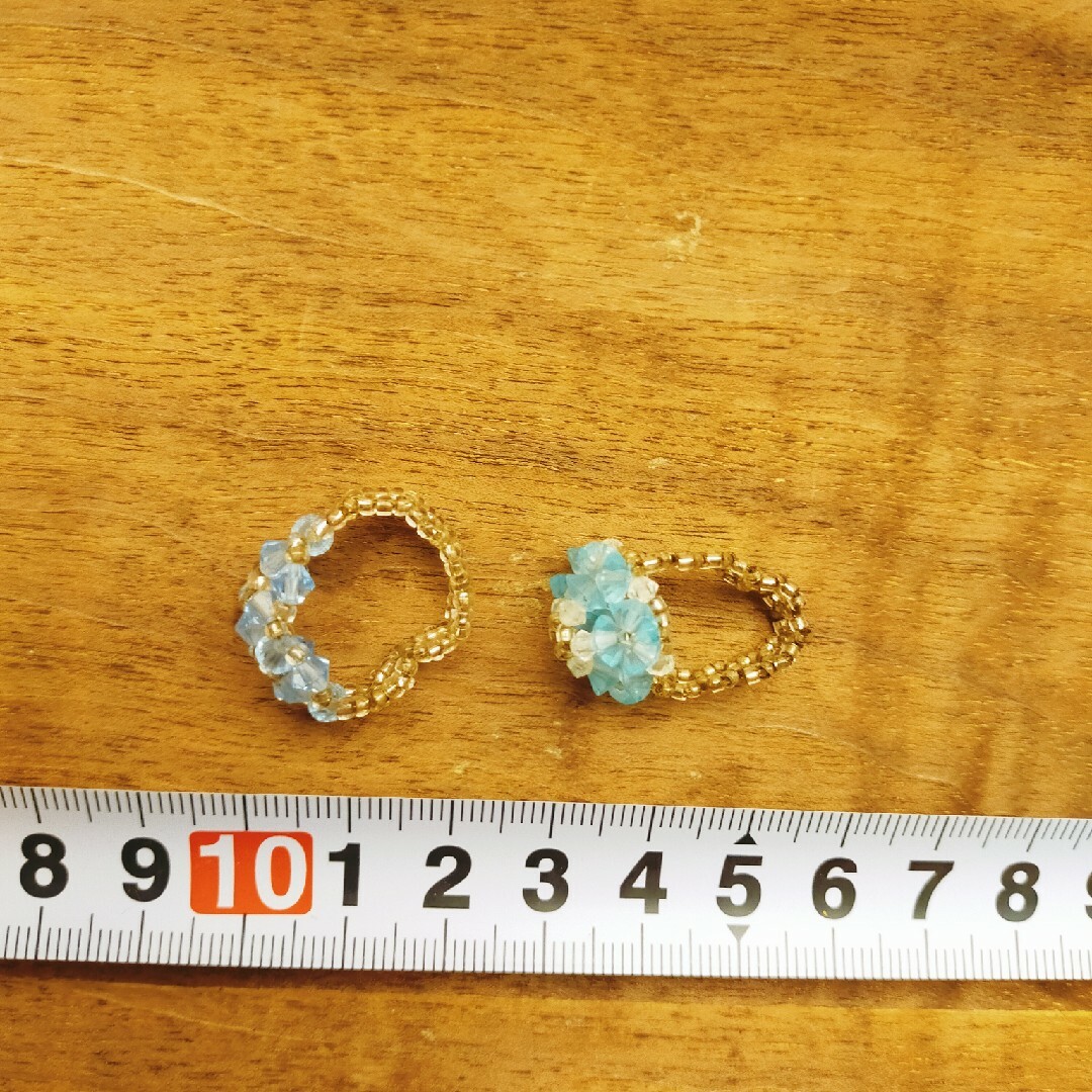 ビーズアクセサリー　指輪　3個セット（青） ハンドメイドのアクセサリー(リング)の商品写真