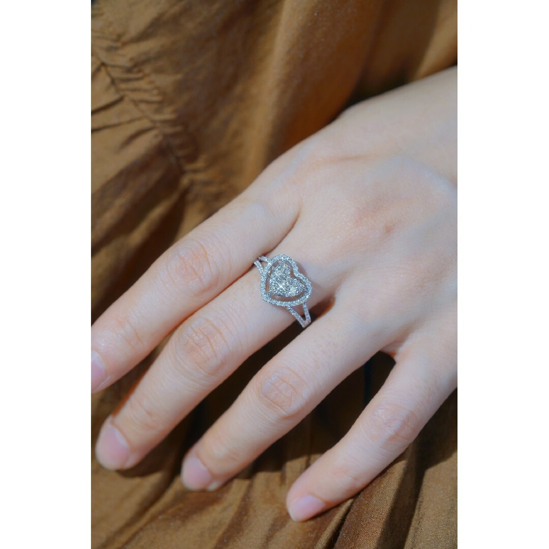 ハートモチーフ　天然ダイヤモンドリングk18 レディースのアクセサリー(リング(指輪))の商品写真