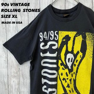 ミュージックティー(MUSIC TEE)の90sヴィンテージUSA製古着ローリングストーンズバックプリントサイズXL 黒.(Tシャツ/カットソー(半袖/袖なし))