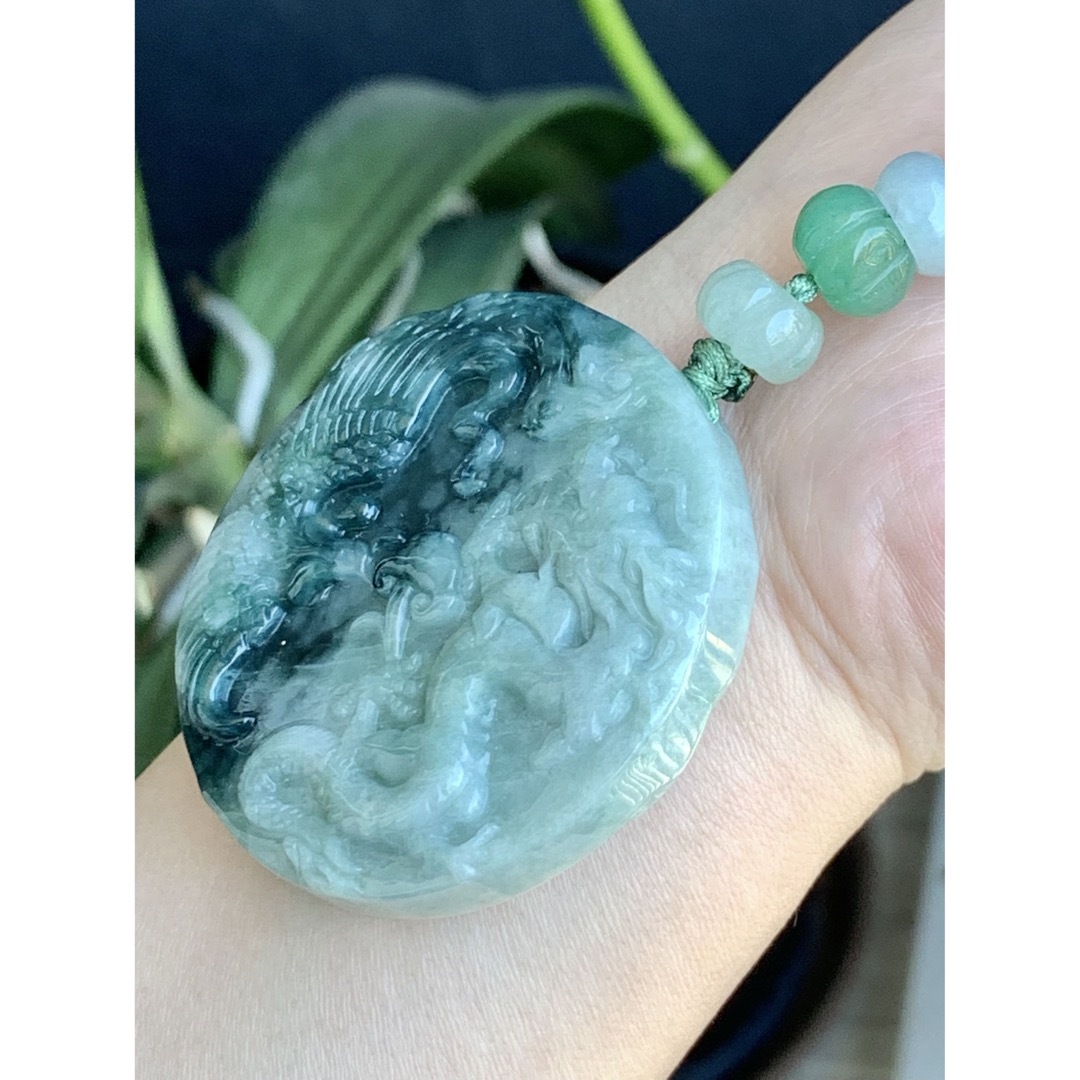本翡翠 両面彫刻⭐️龍神鳳凰 ストラップ 新品2400-