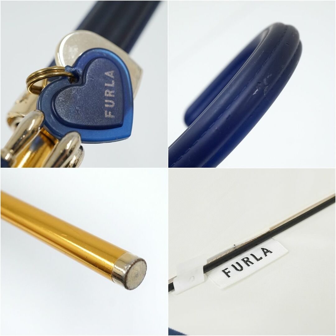FURLA - 傘 FURLA フルラ USED美品 カラーボーダー ネイビーx FURLA - 傘 FURLA フルラ USED美品 カラーボーダー ネイビーx